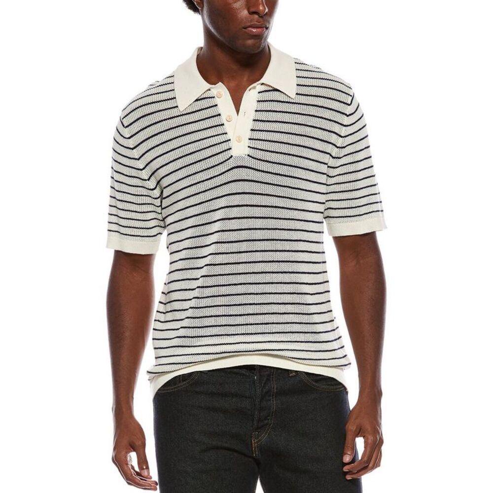 Slate & Stone Mens  Textured Stripe Polo Sweater, Navy